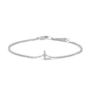 10K White Gold Diamond Accent "L" Initial Charm and Link Bracelet